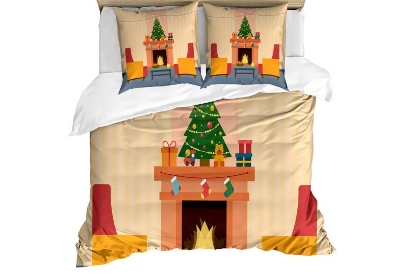 Abakuhaus Bettwäsche Weicher Microfaserstoff Allegigeignet kein Verblassen, Microfaser, Kamin Cartoon Weihnachten Innen von Abakuhaus