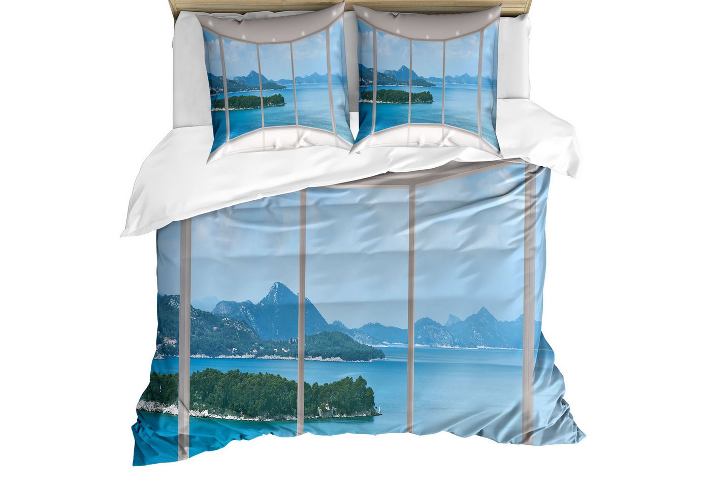 Abakuhaus Bettwäsche weicher Microfaserstoff Allergiker geeignet, kein Verblassen, Microfaser, Landschaft Seascape Blick vom Fenster von Abakuhaus