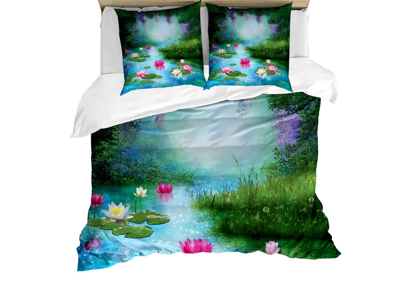 Abakuhaus Bettwäsche weicher Microfaserstoff Allergiker geeignet, kein Verblassen, Microfaser, Natur Fantasie-Teich Seerose von Abakuhaus