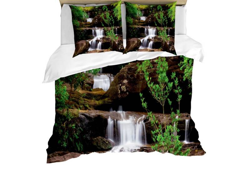 Abakuhaus Bettwäsche weicher Microfaserstoff Allergiker geeignet, kein Verblassen, Microfaser, Natur Rock Treppe in Wasserfall von Abakuhaus