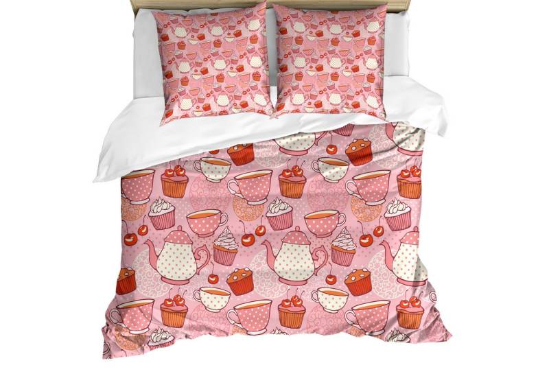 Abakuhaus Bettwäsche weicher Microfaserstoff Allergiker geeignet, kein Verblassen, Microfaser, Punktmuster Teekannen Cups Cakes von Abakuhaus