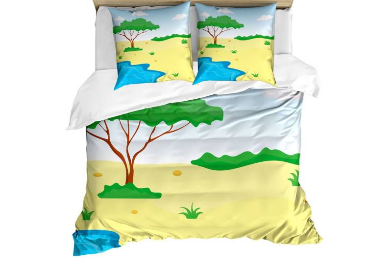 Abakuhaus Bettwäsche Weicher Microfaserstoff Allegigeignet kein Verblassen, Microfaser, Strand Cartoon-Stil Kleiner Teich von Abakuhaus