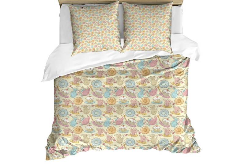 Abakuhaus Bettwäsche Weicher Microfaserstoff Allegigeignet kein Verblassen, Microfaser, Tee-Party Kuchen und Teekannen Abakuhaus Bettwäsche Weicher Microfaserstoff Allegigeignet kein Verblassen, Microfaser, Tee-Party Kuchen und Teekannen von Abakuhaus