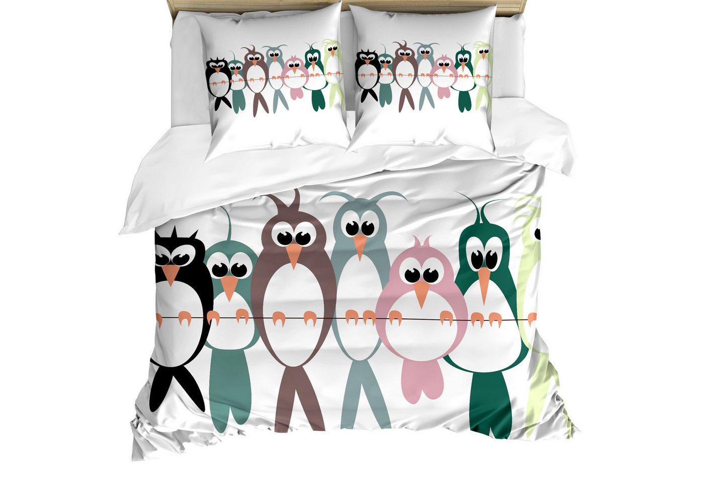 Abakuhaus Bettwäsche Weicher Microfaserstoff Allegigeignet kein Verblassen, Microfaser, Vogel auf dem Drahtseil Cartoon Avian Tier von Abakuhaus