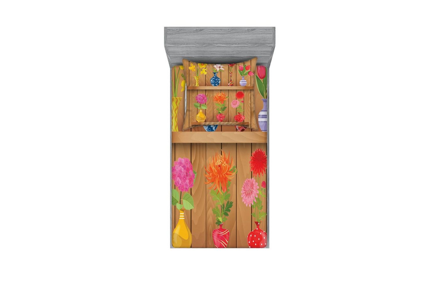Bettwäsche bedrucktes 2-teiliges Bettwäscheset, Abakuhaus, Microfaser, Blumen Cartoon Blumen in Vase von Abakuhaus