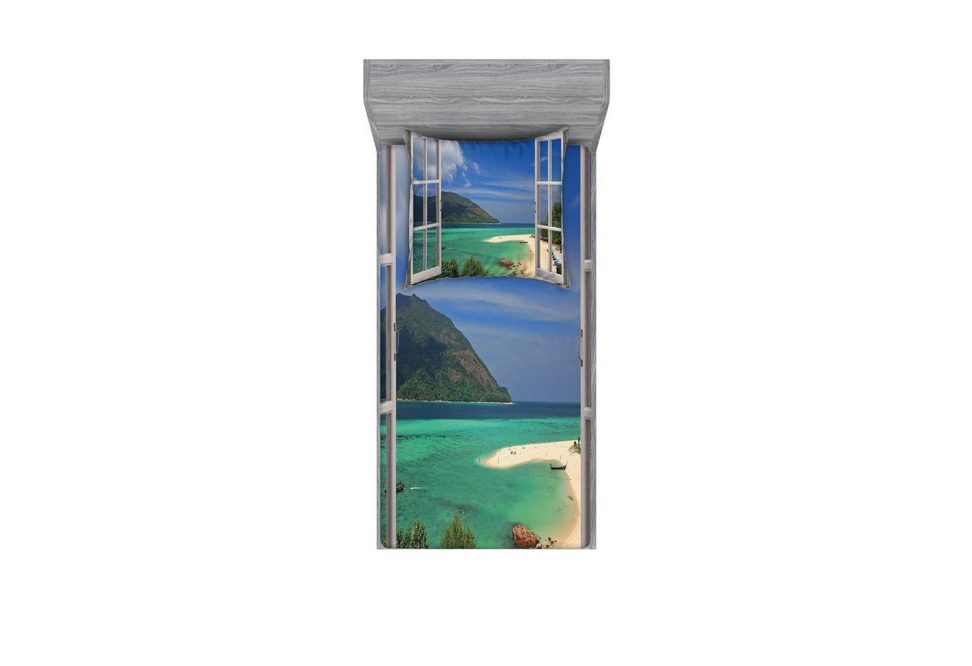 Bettwäsche bedrucktes 2-teiliges Bettwäscheset, Abakuhaus, Microfaser, Landschaft Tropic Szene in Fenster von Abakuhaus
