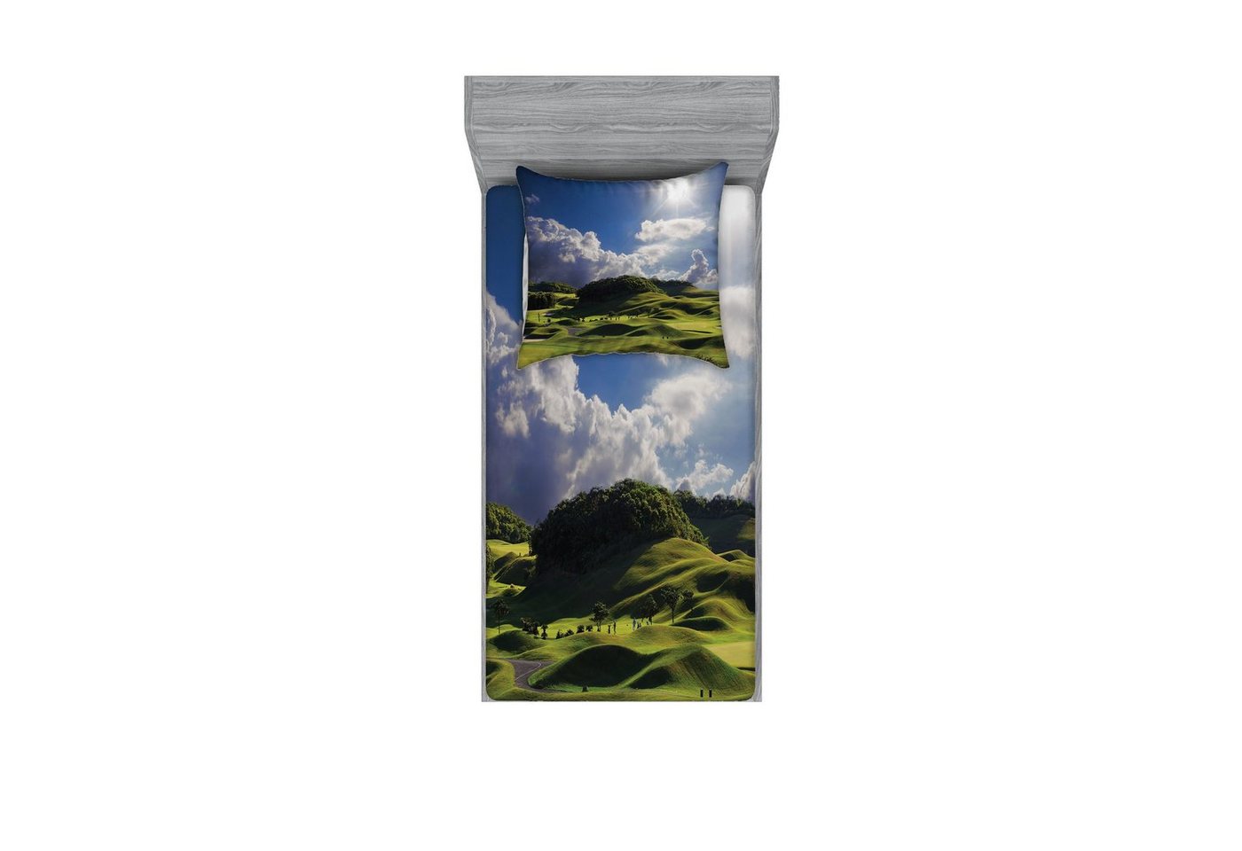 Bettwäsche bedrucktes 2-teiliges Bettwäscheset, Abakuhaus, Microfaser, Natur Sommerweide Grassy Hills von Abakuhaus