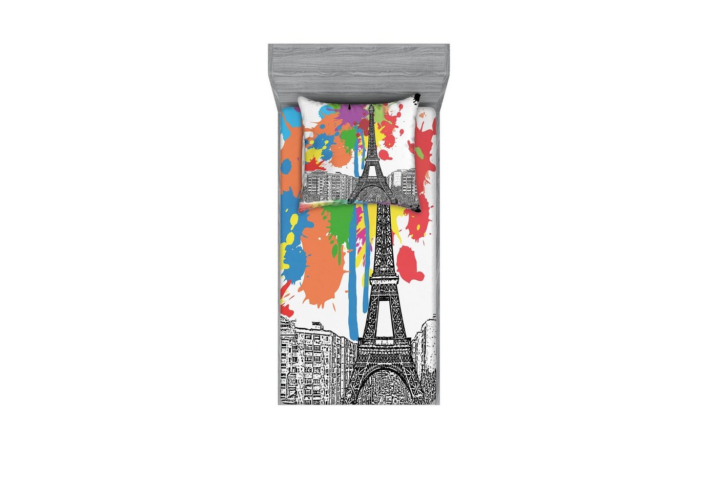 Bettwäsche bedrucktes 2-teiliges Bettwäscheset, Abakuhaus, Microfaser, Paris Splashing Spots Eiffelturm von Abakuhaus