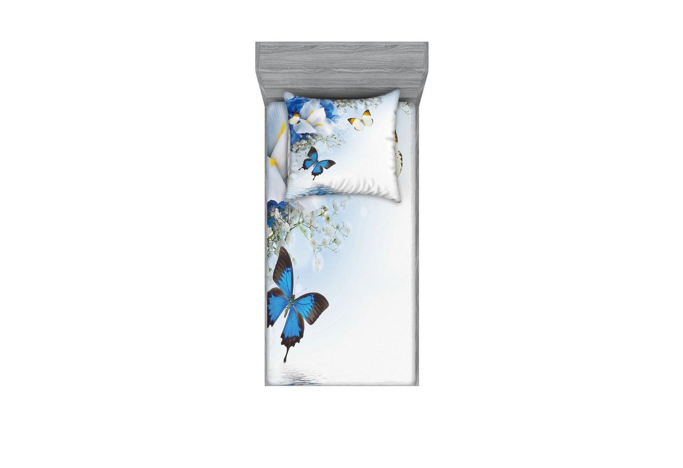 Bettwäsche bedrucktes 2-teiliges Bettwäscheset, Abakuhaus, Microfaser, Schmetterlinge Exotische Blumen Teich von Abakuhaus