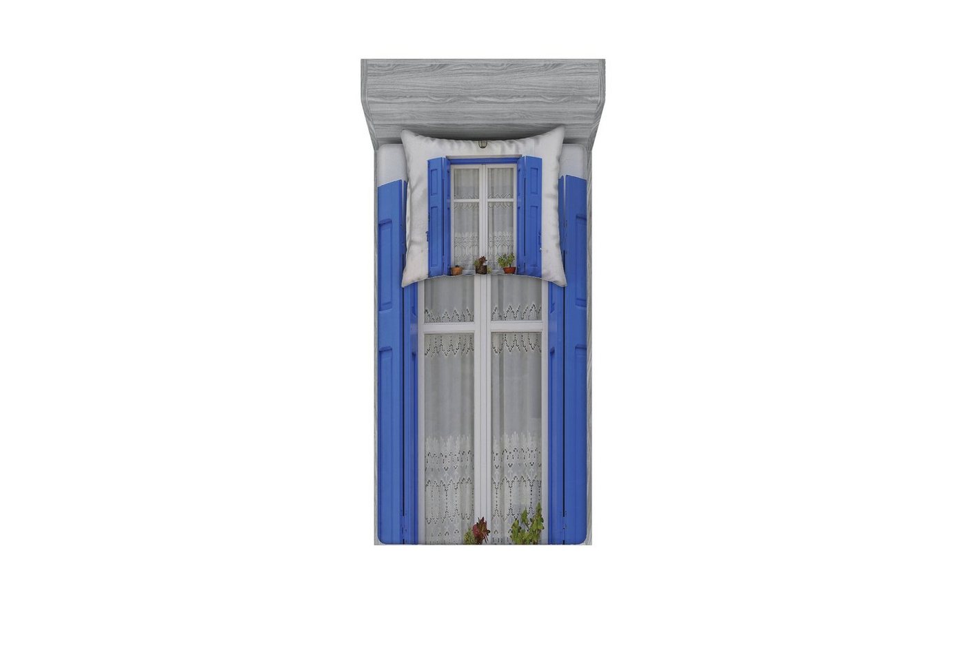 Bettwäsche bedrucktes 2-teiliges Bettwäscheset, Abakuhaus, Microfaser, griechisch Fensterläden Blumen Fenster von Abakuhaus