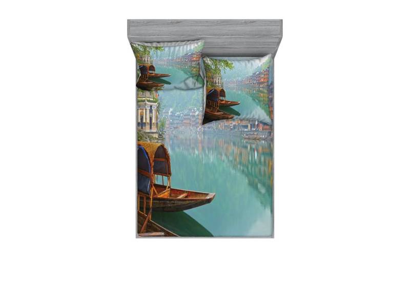 Abakuhaus Bettwäsche bedrucktes 3-teiliges Bettwäscheset, Microfaser, Bauernhaus Chinesisches Holz Canal von Abakuhaus