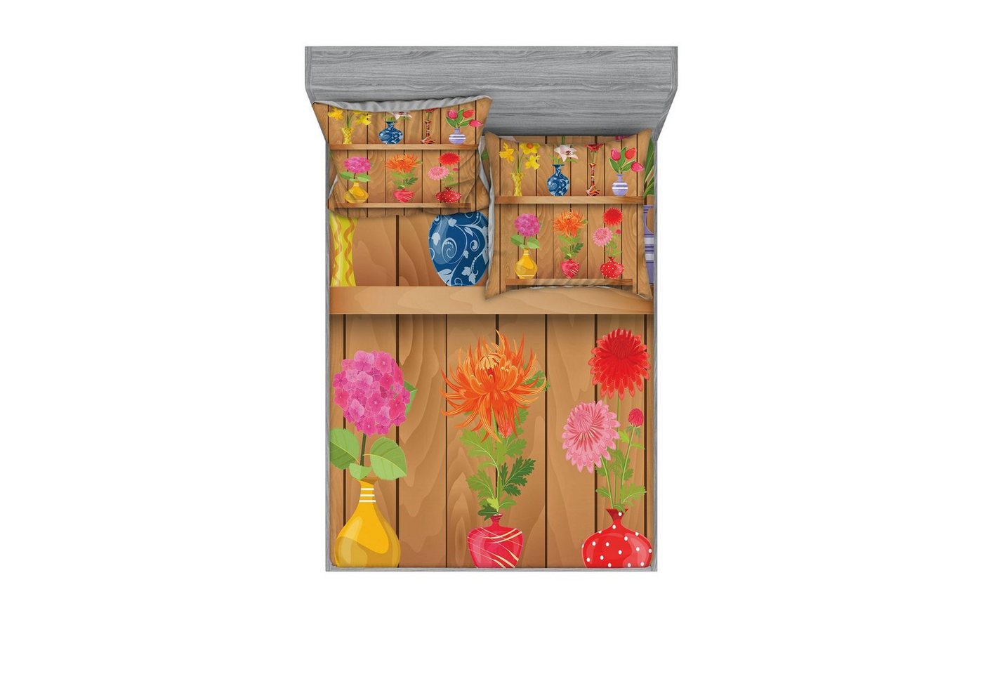 Bettwäsche bedrucktes 3-teiliges Bettwäscheset, Abakuhaus, Microfaser, Blumen Cartoon Blumen in Vase von Abakuhaus