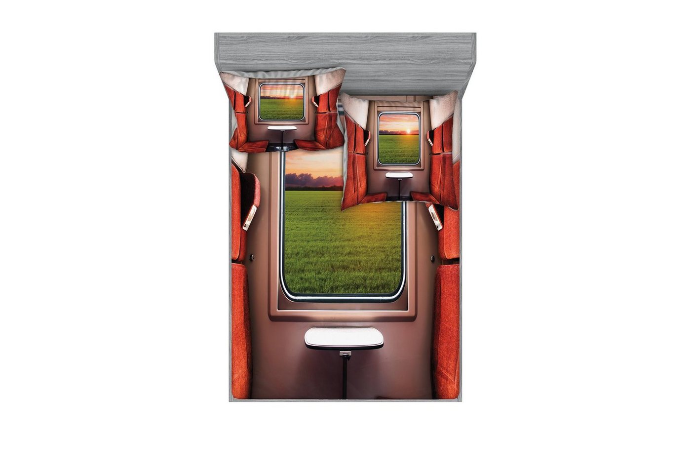 Abakuhaus Bettwäsche bedrucktes 3-teiliges Bettwäscheset, Microfaser, Natur Fenster Eisenbahn-Reise von Abakuhaus