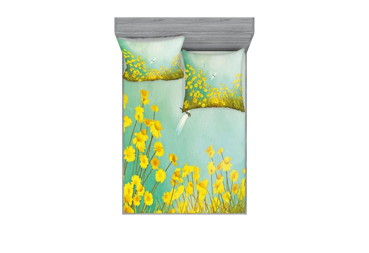 Bettwäsche bedrucktes 3-teiliges Bettwäscheset, Abakuhaus, Microfaser, Natur Gänseblümchen und Libellen von Abakuhaus