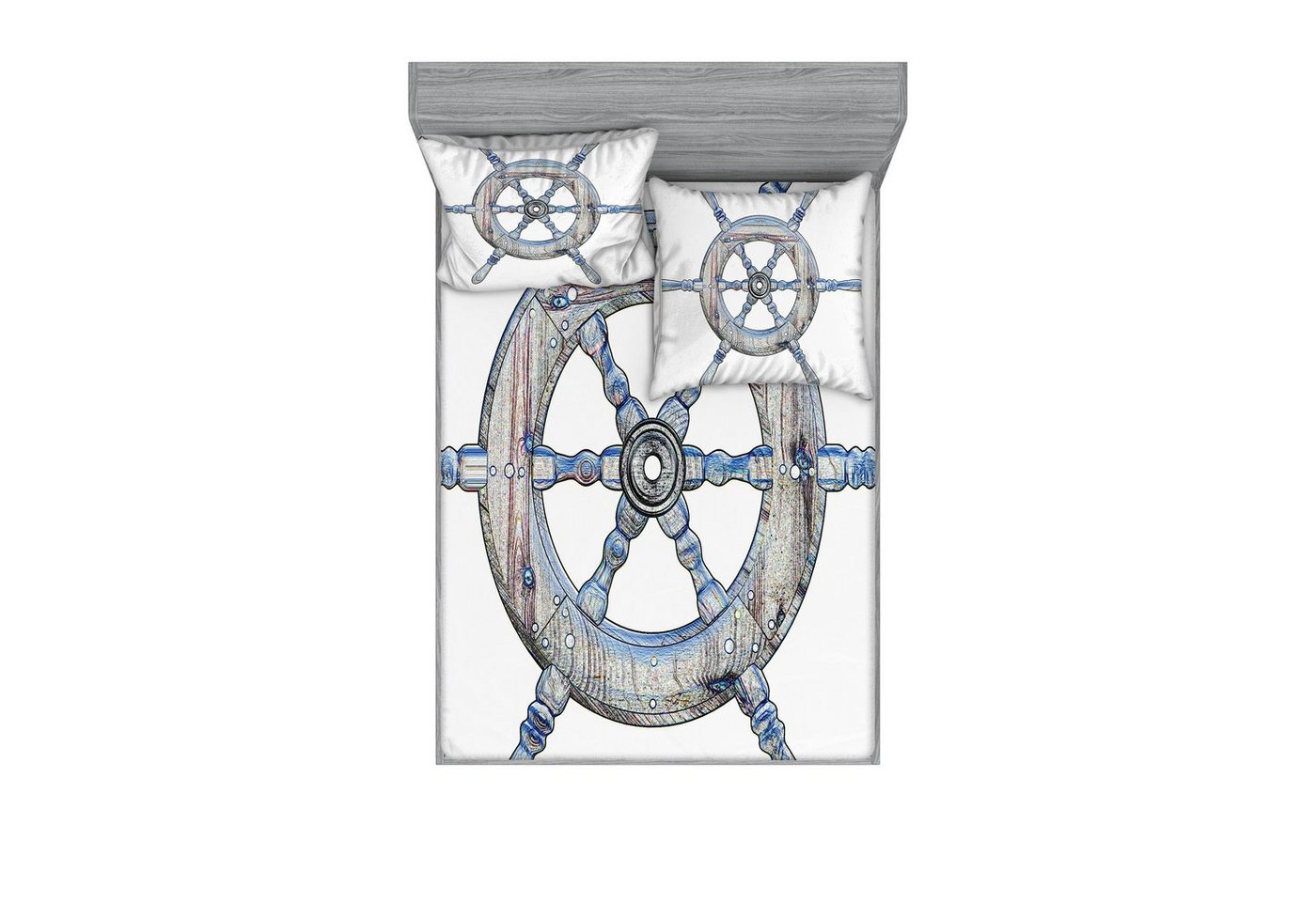 Abakuhaus Bettwäsche bedrucktes 3-teiliges Bettwäscheset, Microfaser, Nautisch Holz Schiffs-Rad von Abakuhaus