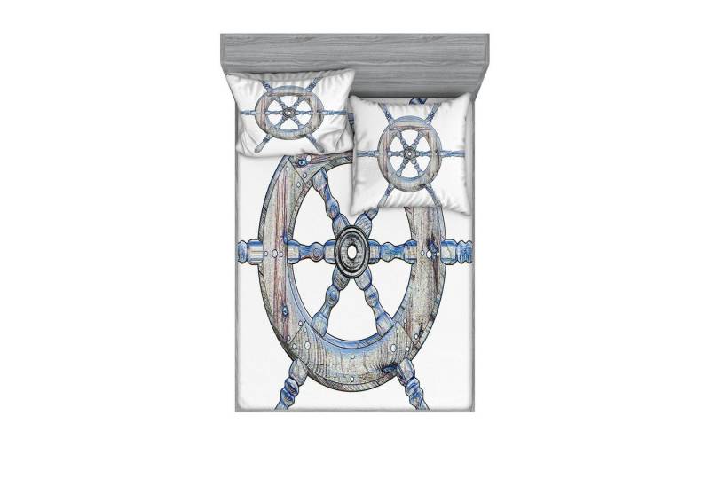 Abakuhaus Bettwäsche bedrucktes 3-teiliges Bettwäscheset, Microfaser, Nautisch Holz Schiffs-Rad Abakuhaus Bettwäsche bedrucktes 3-teiliges Bettwäscheset, Microfaser, Nautisch Holz Schiffs-Rad von Abakuhaus