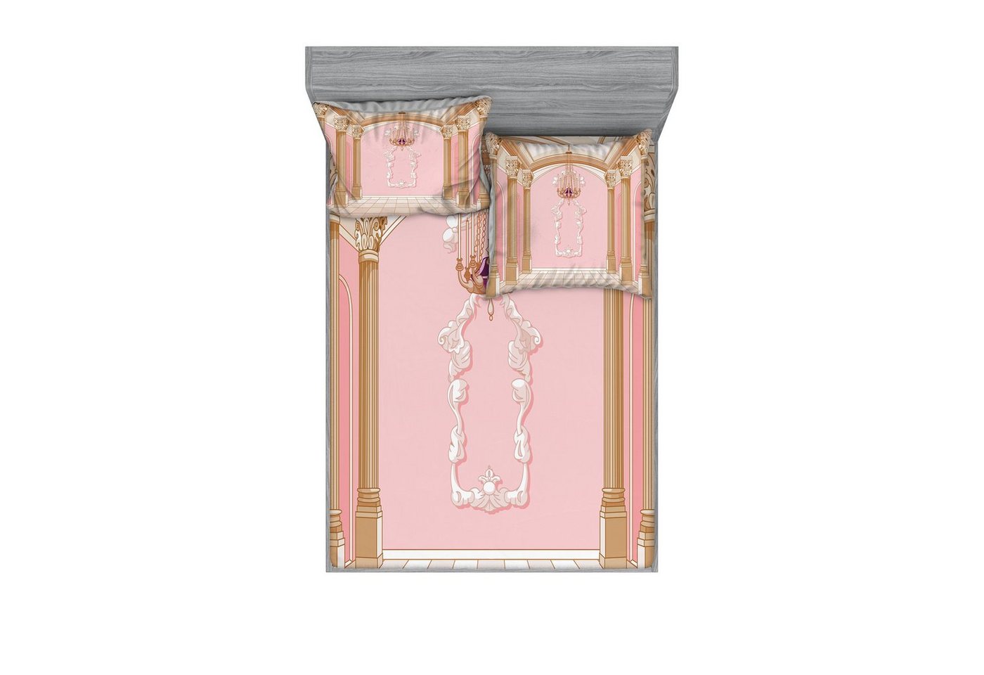 Abakuhaus Bettwäsche bedrucktes 3-teiliges Bettwäscheset, Microfaser, Rosa Kronleuchter Decken Castle von Abakuhaus