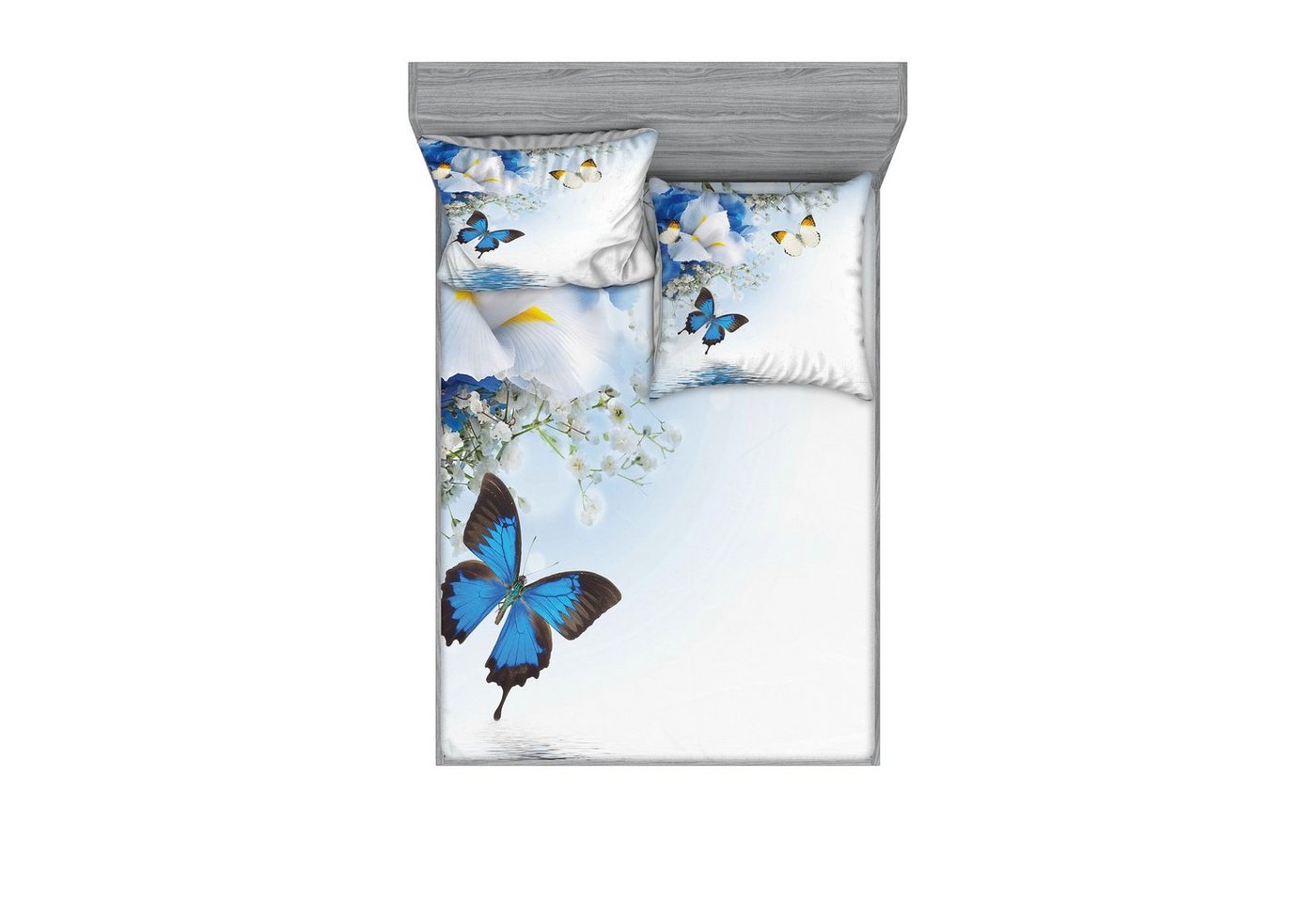 Bettwäsche bedrucktes 3-teiliges Bettwäscheset, Abakuhaus, Microfaser, Schmetterlinge Exotische Blumen Teich von Abakuhaus
