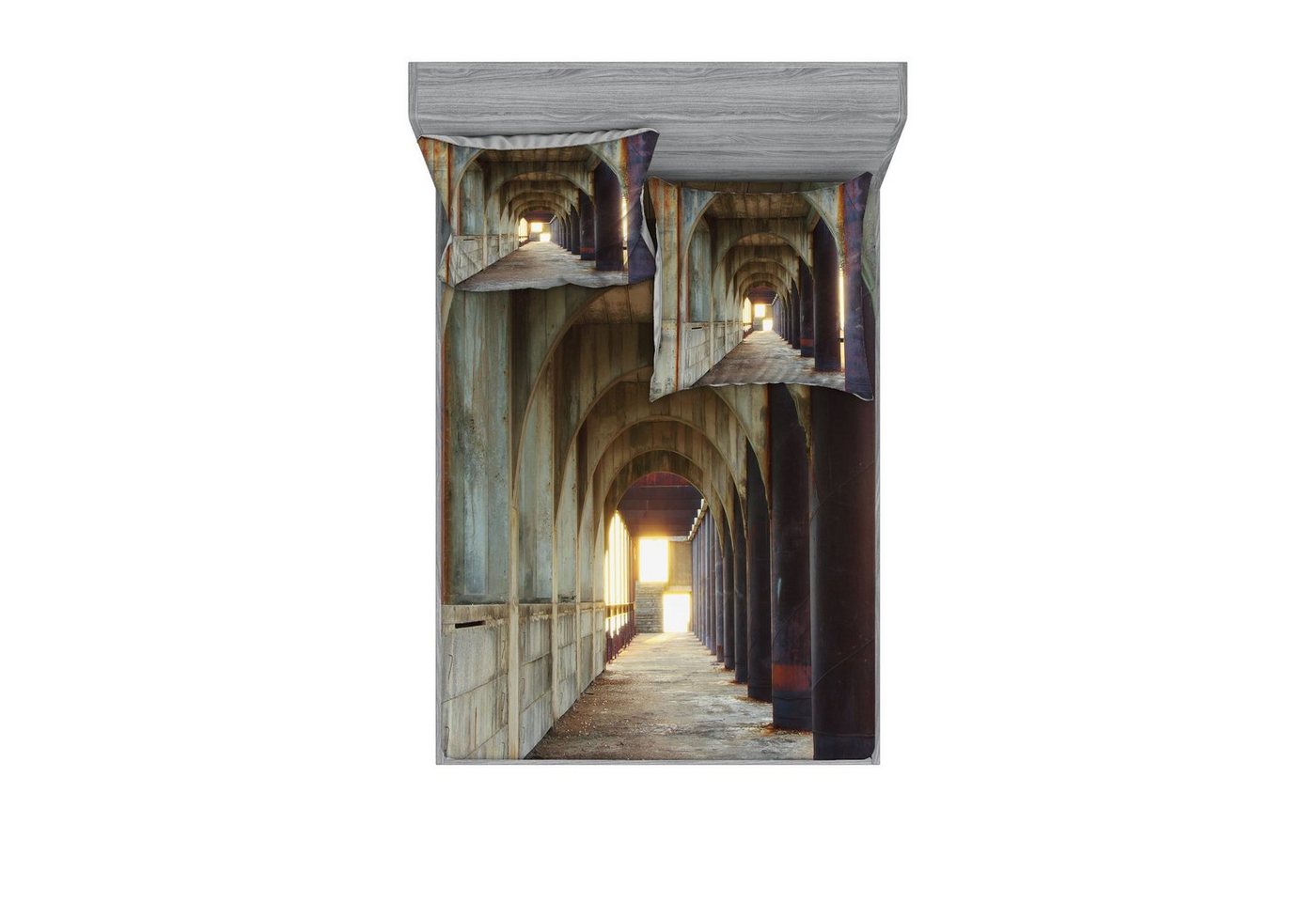 Abakuhaus Bettwäsche bedrucktes 3-teiliges Bettwäscheset, Microfaser, Städtisch Korridor Beton Rustikal von Abakuhaus