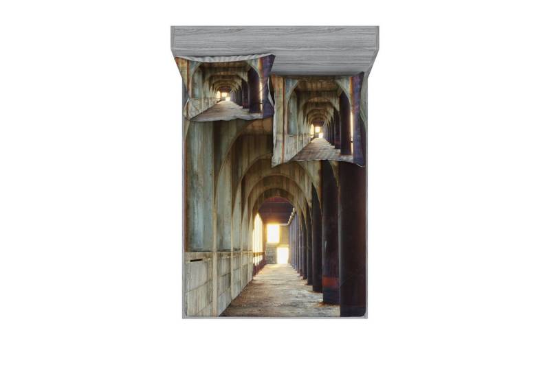 Abakuhaus Bettwäsche bedrucktes 3-teiliges Bettwäscheset, Microfaser, Städtisch Korridor Beton Rustikal von Abakuhaus