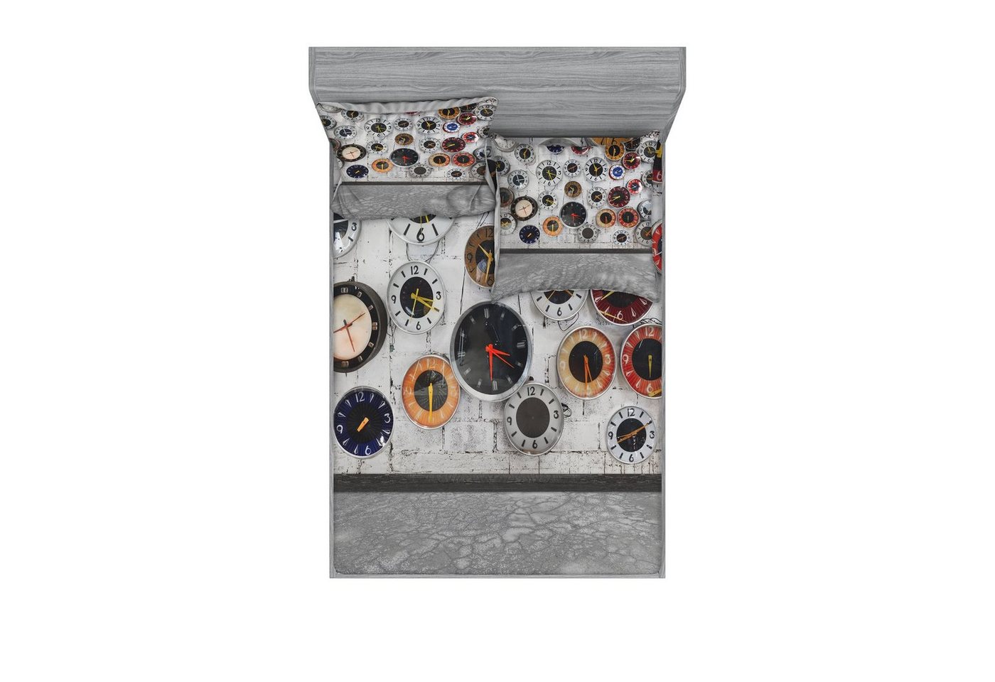Abakuhaus Bettwäsche bedrucktes 3-teiliges Bettwäscheset, Microfaser, Uhr Mehrere Wanduhren Foto von Abakuhaus