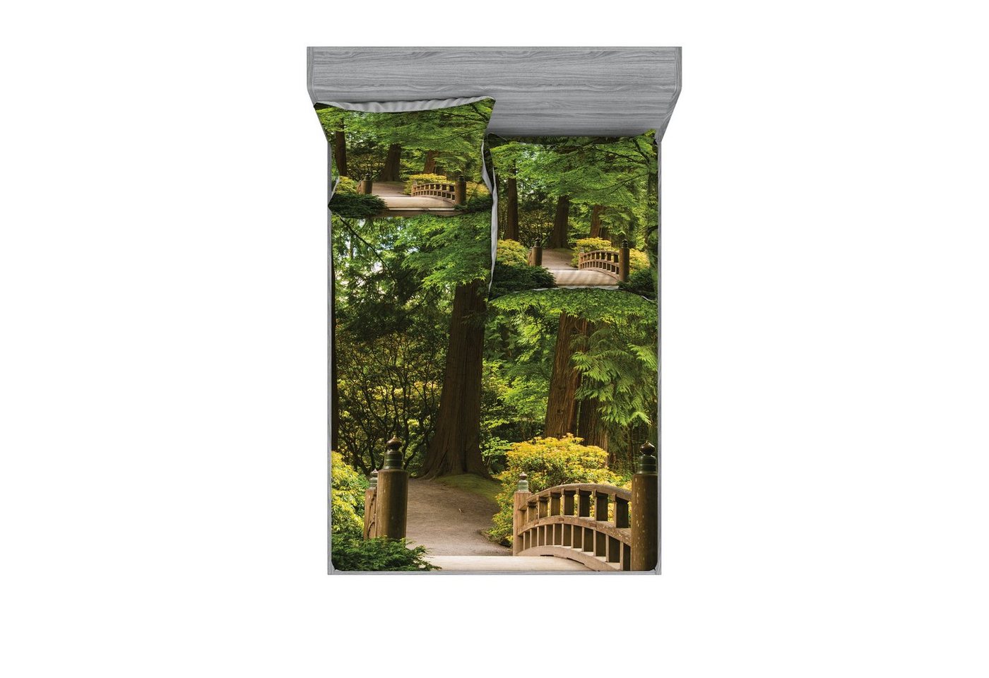Abakuhaus Bettwäsche bedrucktes 3-teiliges Bettwäscheset, Microfaser, Wald Hölzerne Brücke über Teich von Abakuhaus