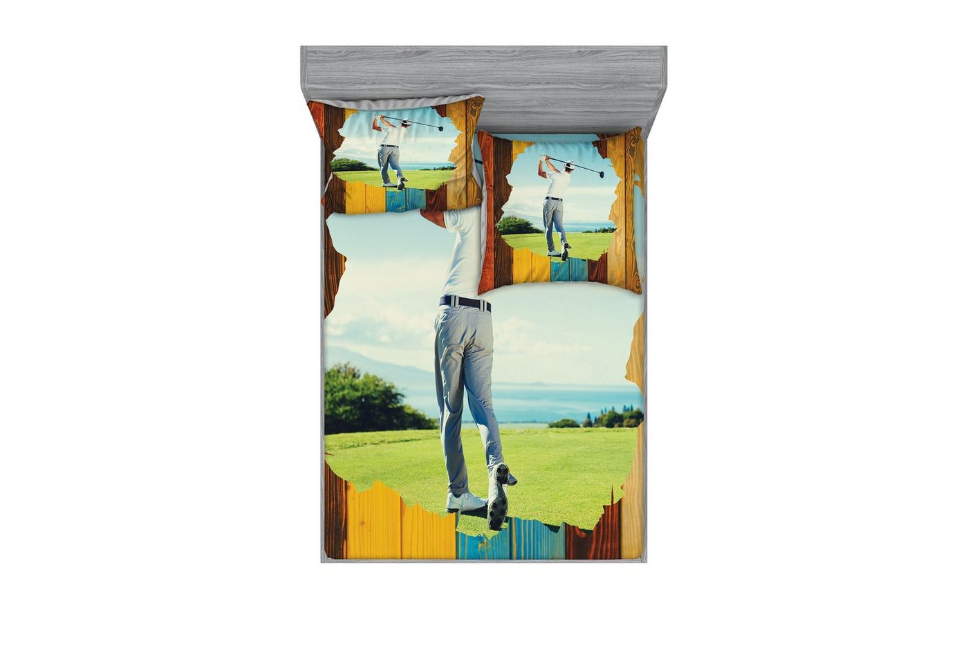 Abakuhaus Bettwäsche bedrucktes 3-teiliges Bettwäscheset, Microfaser, Wolf Rückansicht von Golfer Mann aus Holz von Abakuhaus