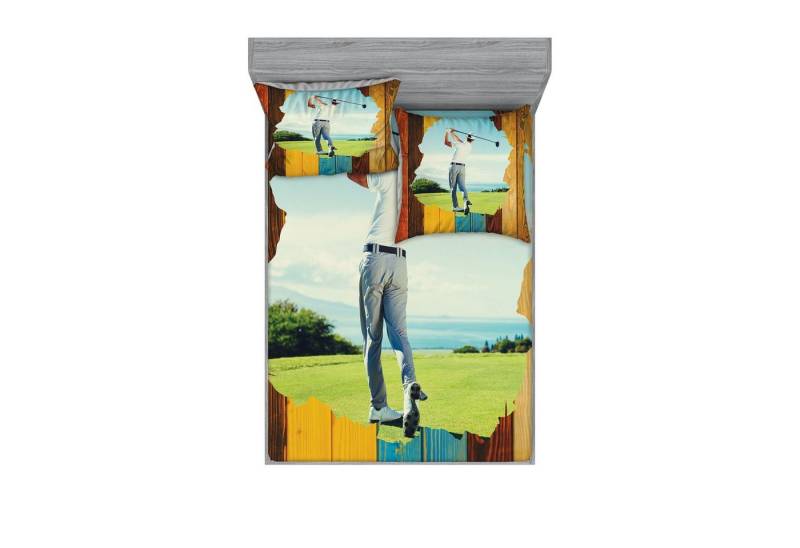 Abakuhaus Bettwäsche bedrucktes 3-teiliges Bettwäscheset, Microfaser, Wolf Rückansicht von Golfer Mann aus Holz von Abakuhaus