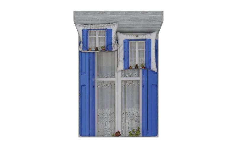 Abakuhaus Bettwäsche bedrucktes 3-teiliges Bettwäscheset, Microfaser, griechisch Fensterläden Blumen Fenster von Abakuhaus