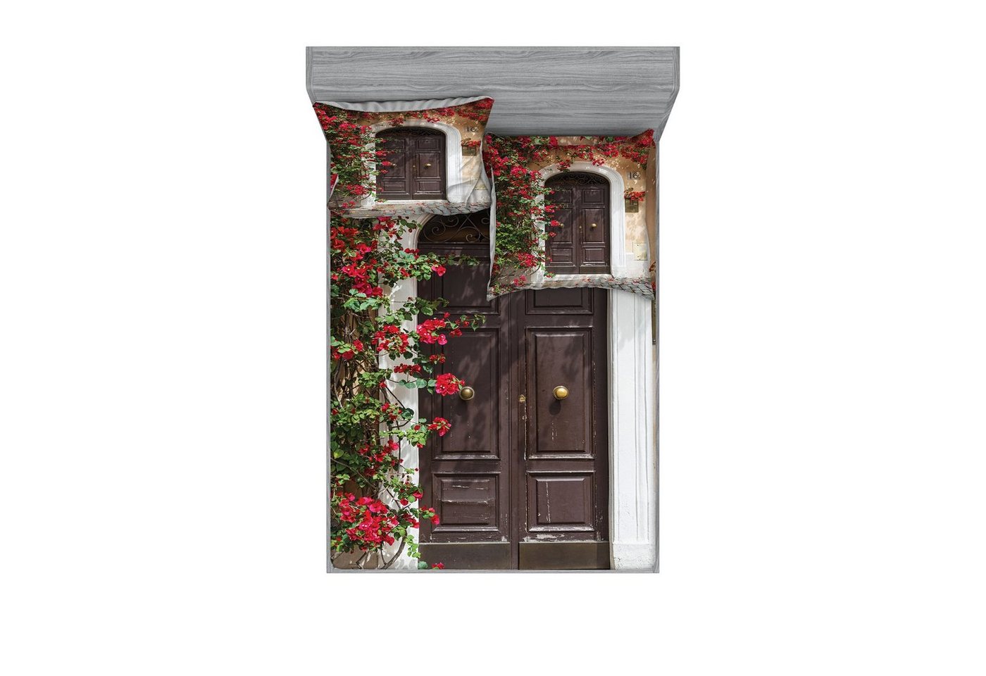 Bettwäsche bedrucktes 3-teiliges Bettwäscheset, Abakuhaus, Microfaser, marokkanisch Alte Tür mit Blumen von Abakuhaus