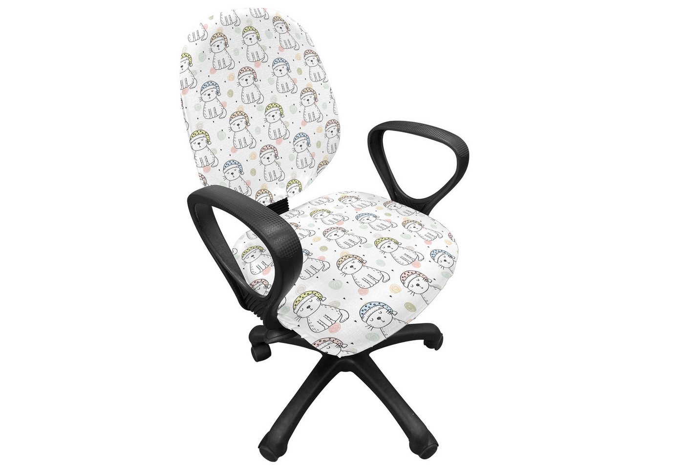 Abakuhaus Bürostuhlhusse dekorative Schutzhülle aus Stretchgewebe, Gekritzel Schlafen Bunte Katze Abakuhaus Bürostuhlhusse dekorative Schutzhülle aus Stretchgewebe, Gekritzel Schlafen Bunte Katze von Abakuhaus