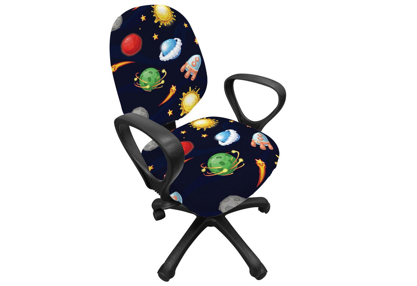 Abakuhaus Bürostuhlhusse dekorative Schutzhülle aus Stretchgewebe, Platz Cosmos mit Sonne Planeten Abakuhaus Bürostuhlhusse dekorative Schutzhülle aus Stretchgewebe, Platz Cosmos mit Sonne Planeten von Abakuhaus