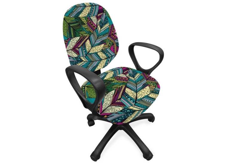 Abakuhaus Bürostuhlhusse dekorative Schutzhülle aus Stretchgewebe, Abstrakt Exotische Feder-Muster Abakuhaus Bürostuhlhusse dekorative Schutzhülle aus Stretchgewebe, Abstrakt Exotische Feder-Muster von Abakuhaus