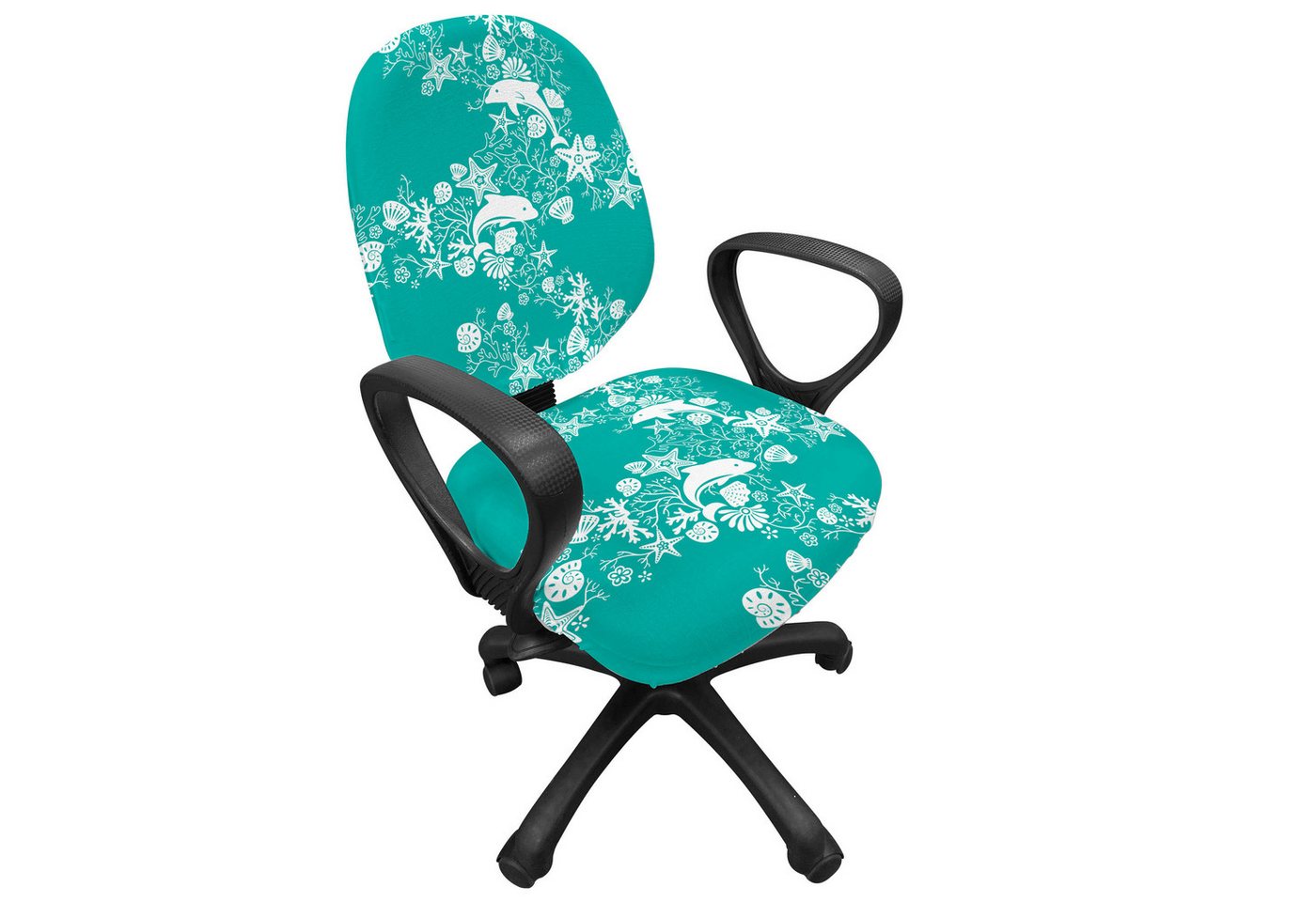 Abakuhaus Bürostuhlhusse dekorative Schutzhülle aus Stretchgewebe, Fisch Dolphins mit Seesterne Abakuhaus Bürostuhlhusse dekorative Schutzhülle aus Stretchgewebe, Fisch Dolphins mit Seesterne von Abakuhaus