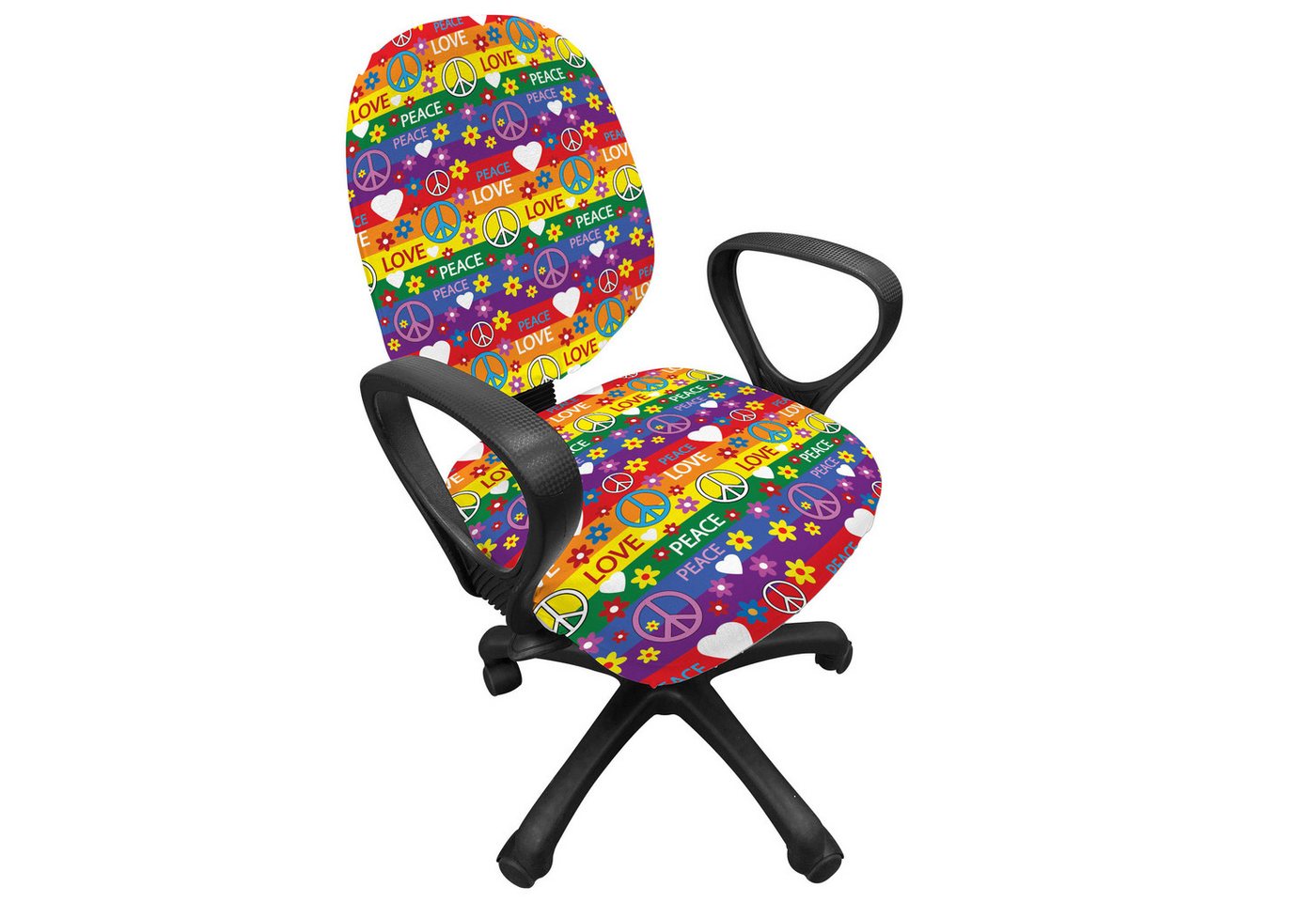 Abakuhaus Bürostuhlhusse dekorative Schutzhülle aus Stretchgewebe, Hippie Herz-Frieden Abakuhaus Bürostuhlhusse dekorative Schutzhülle aus Stretchgewebe, Hippie Herz-Frieden von Abakuhaus