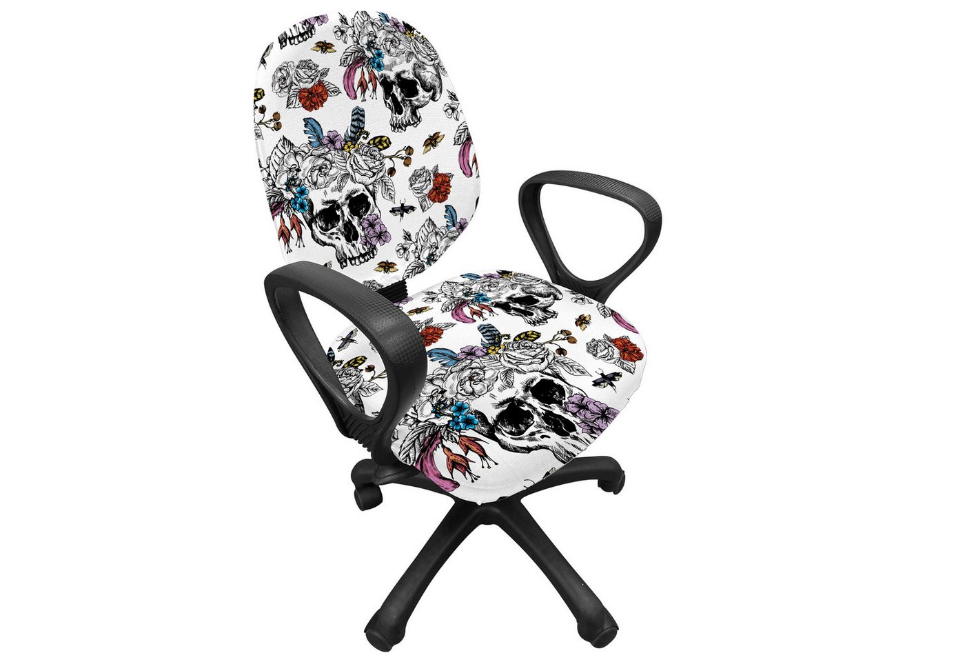 Abakuhaus Bürostuhlhusse dekorative Schutzhülle aus Stretchgewebe, Jahrgang Schädel und Blumen Abakuhaus Bürostuhlhusse dekorative Schutzhülle aus Stretchgewebe, Jahrgang Schädel und Blumen von Abakuhaus