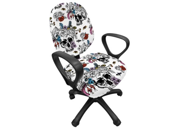 Abakuhaus Bürostuhlhusse dekorative Schutzhülle aus Stretchgewebe, Jahrgang Schädel und Blumen Abakuhaus Bürostuhlhusse dekorative Schutzhülle aus Stretchgewebe, Jahrgang Schädel und Blumen von Abakuhaus