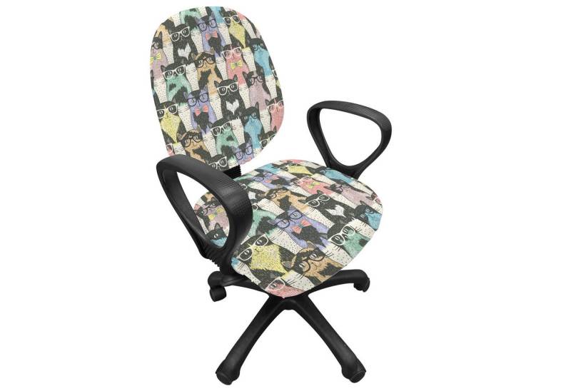 Abakuhaus Bürostuhlhusse dekorative Schutzhülle aus Stretchgewebe, Katzen Hipster Verspielt Glass Abakuhaus Bürostuhlhusse dekorative Schutzhülle aus Stretchgewebe, Katzen Hipster Verspielt Glass von Abakuhaus