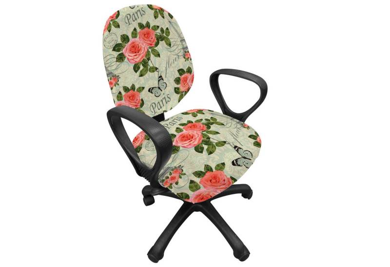 Abakuhaus Bürostuhlhusse dekorative Schutzhülle aus Stretchgewebe, Romantisch Paris Themed Blumen Abakuhaus Bürostuhlhusse dekorative Schutzhülle aus Stretchgewebe, Romantisch Paris Themed Blumen von Abakuhaus