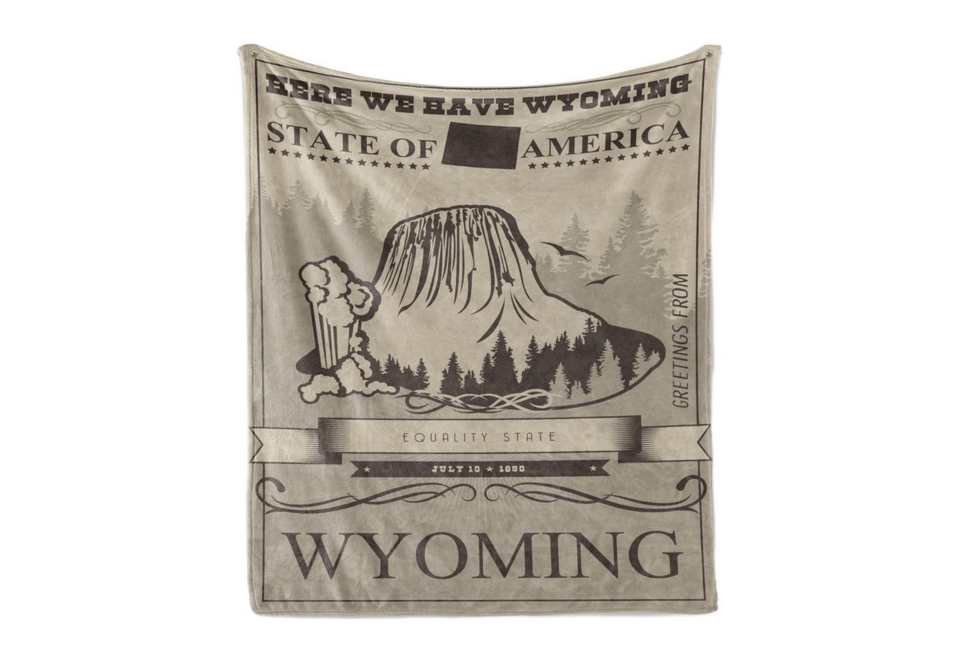 Wohndecke Gemütlicher Plüsch für den Innen- und Außenbereich, Abakuhaus, Wyoming Retro Poster Gleichheit Staat von Abakuhaus
