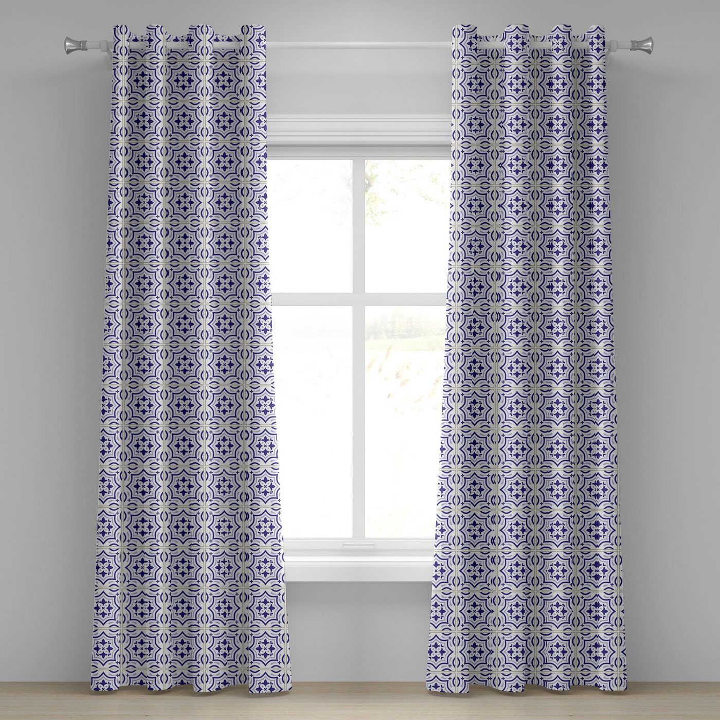 Gardine Dekorative 2-Panel-Fenstervorhänge für Schlafzimmer Wohnzimmer, Abakuhaus, Azulejo Portugiesisch Bodenfliese von Abakuhaus
