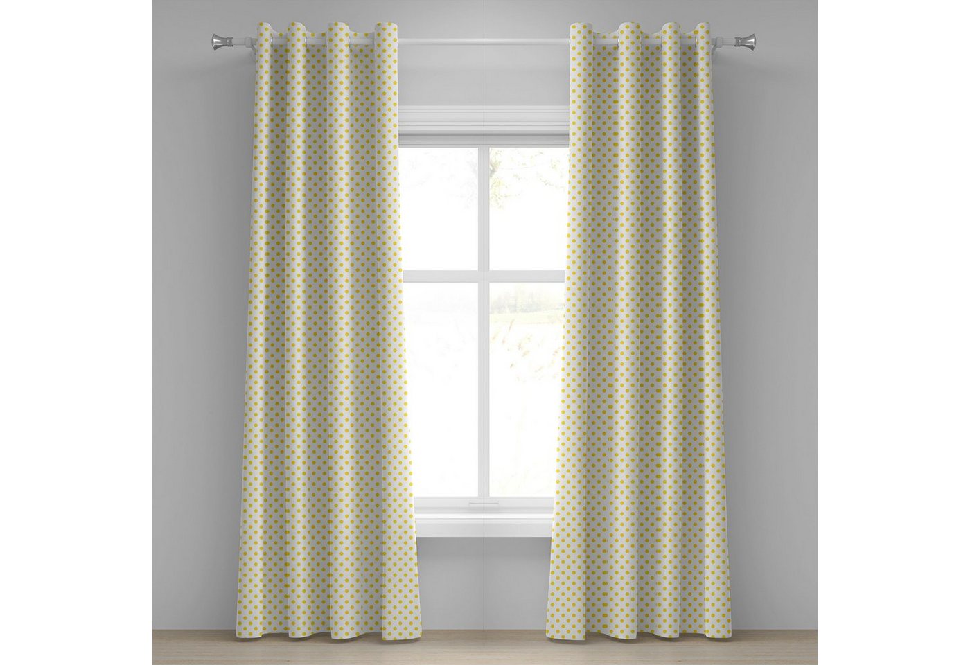 Gardine Dekorative 2-Panel-Fenstervorhänge für Schlafzimmer Wohnzimmer, Abakuhaus, Retro Picknick Yellow Spots von Abakuhaus