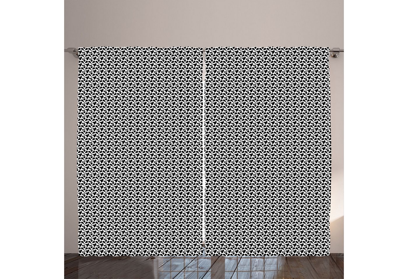 Gardine Gardinen mit Schlaufen und Haken 140 cm x 2 Vorhangbahnen, Abakuhaus, Kuh-Druck Kuhfell Schwarz Spots von Abakuhaus