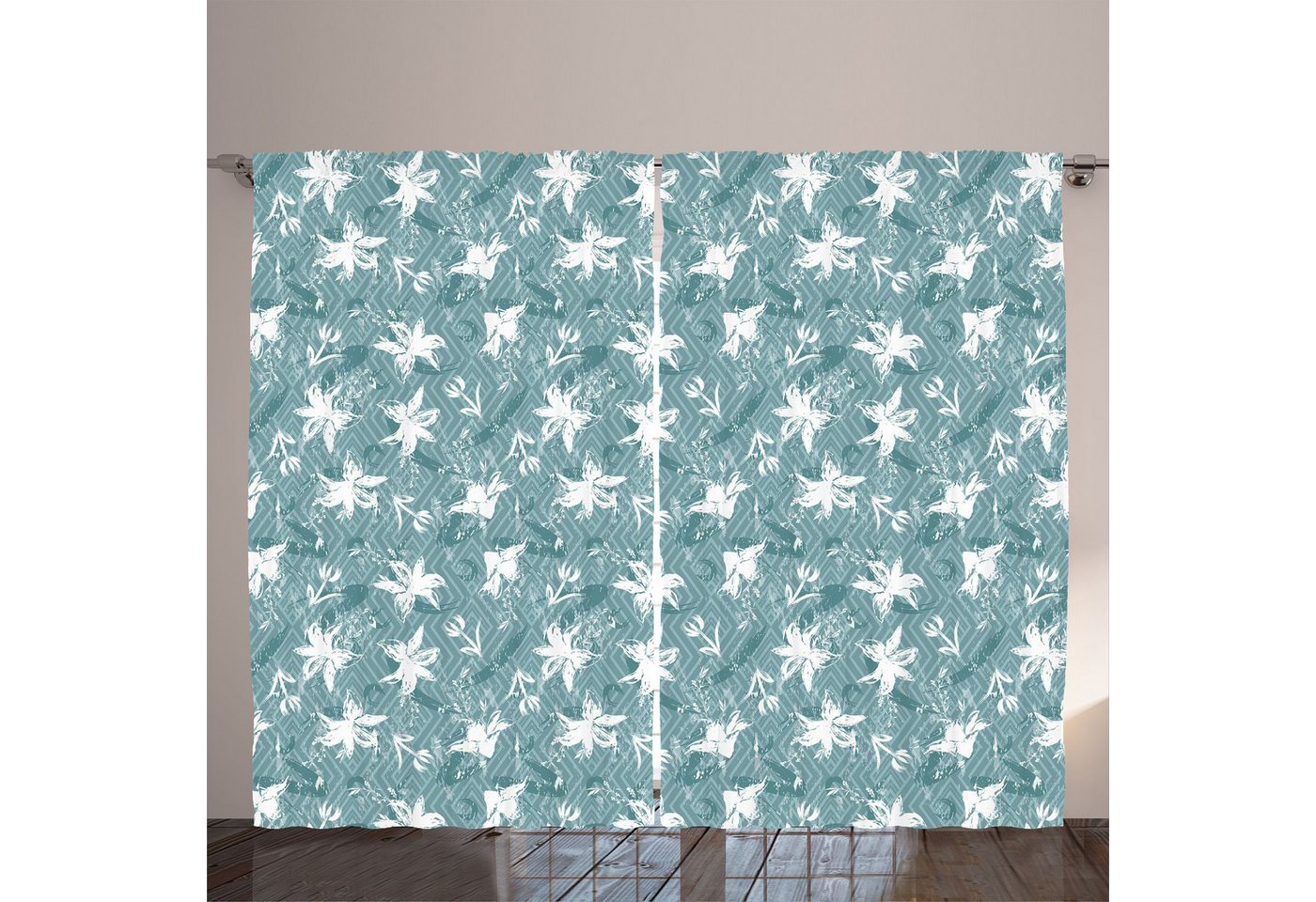 Abakuhaus Gardine Gardinen mit Schlaufen und Haken 140 cm x 2 Vorhangbahnen, Modern Blumenmuster Gezeichnet mit Pinsel Abakuhaus Gardine Gardinen mit Schlaufen und Haken 140 cm x 2 Vorhangbahnen, Modern Blumenmuster Gezeichnet mit Pinsel von Abakuhaus