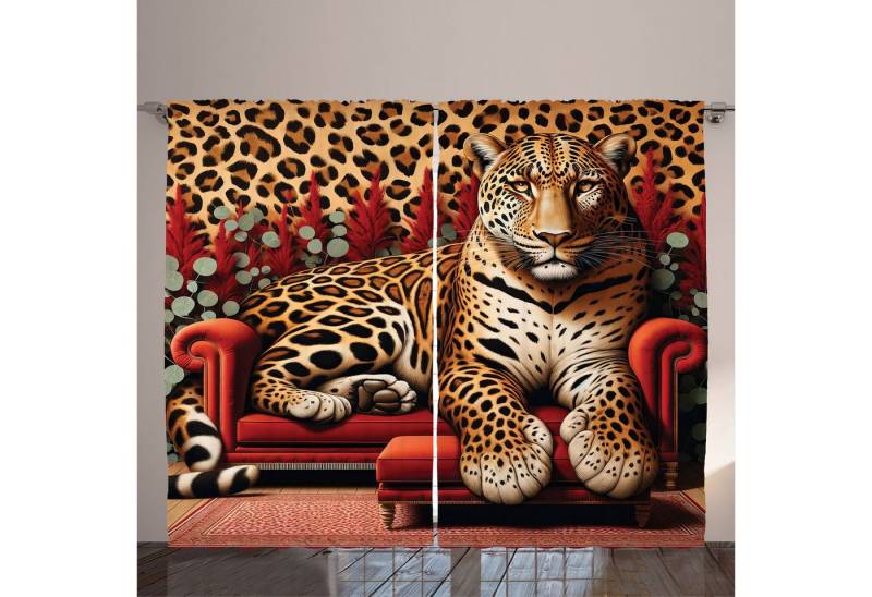Gardine Schlafzimmer Kräuselband Vorhang mit Schlaufen und Haken, Abakuhaus, Leopard Kühne wilde Katze: Sofa Tierdruck von Abakuhaus