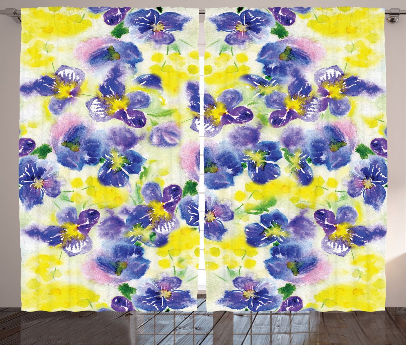 Gardine Schlafzimmer Kräuselband Vorhang mit Schlaufen und Haken, Abakuhaus, Blume Schmetterling Violet Feld von Abakuhaus