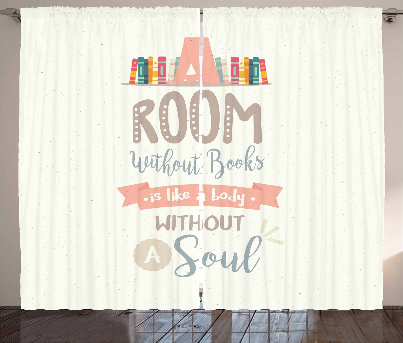 Gardine Schlafzimmer Kräuselband Vorhang mit Schlaufen und Haken, Abakuhaus, Buch Bücherregal und ein Wort von Abakuhaus