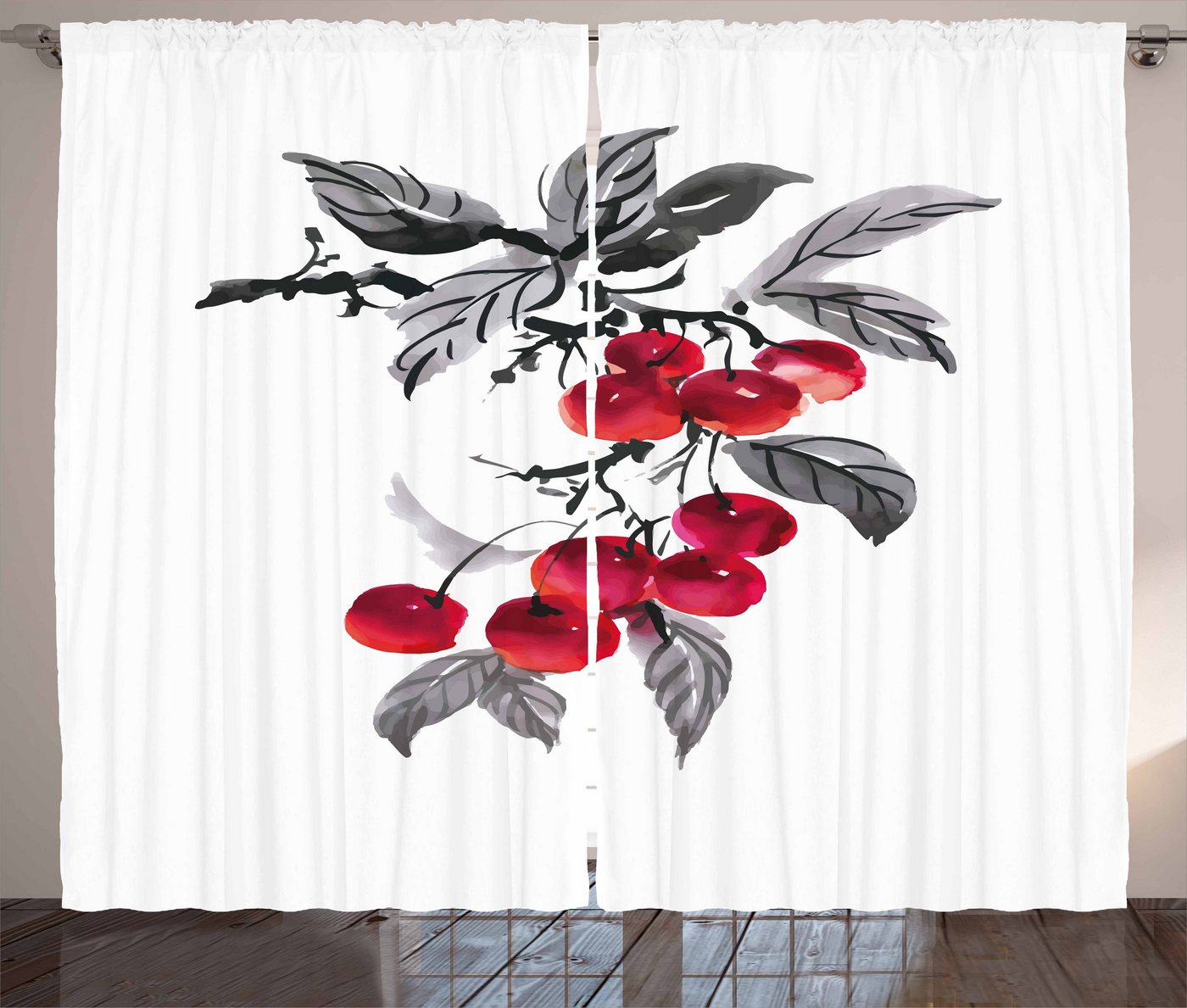 Gardine »Schlafzimmer Kräuselband Vorhang mit Schlaufen und Haken«, Abakuhaus, Eberesche Zweig der Rowan Kunstwerk von Abakuhaus
