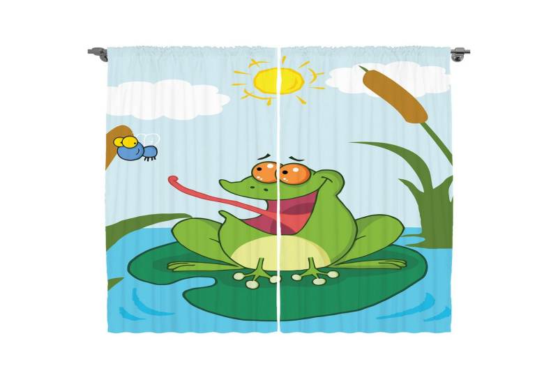 Abakuhaus Gardine Schlafzimmer Kräuselband Vorhang mit Schlaufen und Haken, Frösche Tier auf Teich fängt eine Fliege von Abakuhaus
