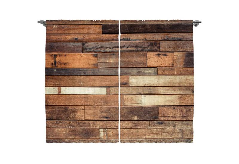 Abakuhaus Gardine Schlafzimmer Kräuselband Vorhang mit Schlaufen und Haken, Holz Brown Rustic Boden Blick von Abakuhaus